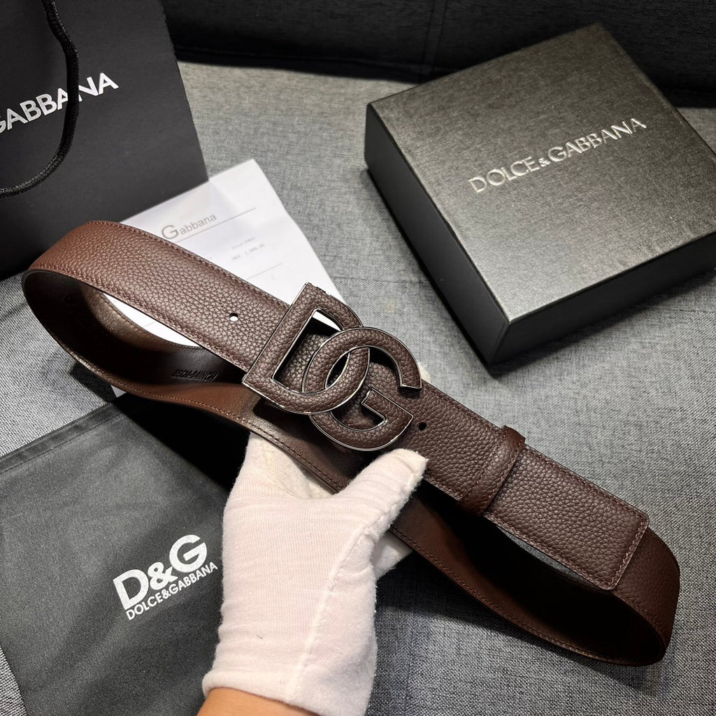 Dolce & Gabbana DG Logo Leather Belt – Gold / Silver / Black Buckle