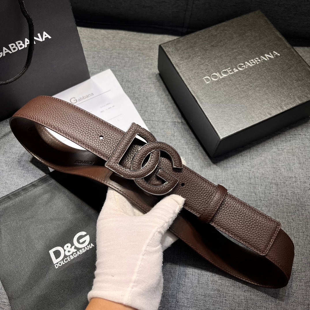 Dolce & Gabbana DG Logo Leather Belt – Gold / Silver / Black Buckle