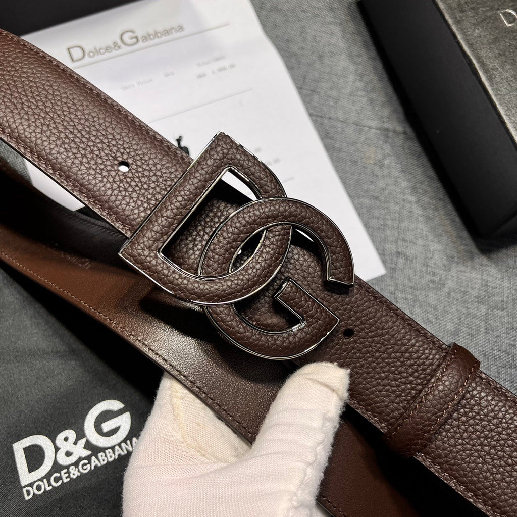 Dolce & Gabbana DG Logo Leather Belt – Gold / Silver / Black Buckle