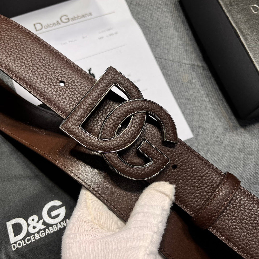 Dolce & Gabbana DG Logo Leather Belt – Gold / Silver / Black Buckle