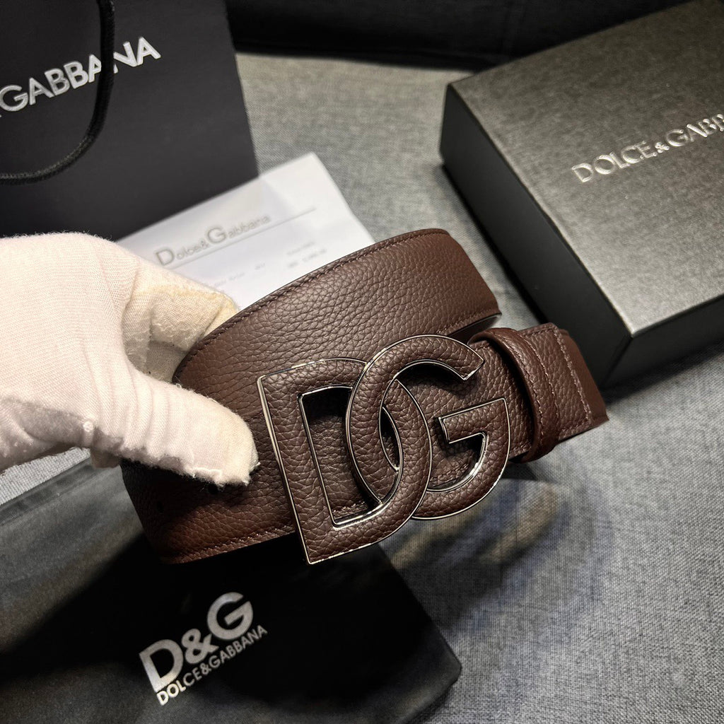 Dolce & Gabbana DG Logo Leather Belt – Gold / Silver / Black Buckle