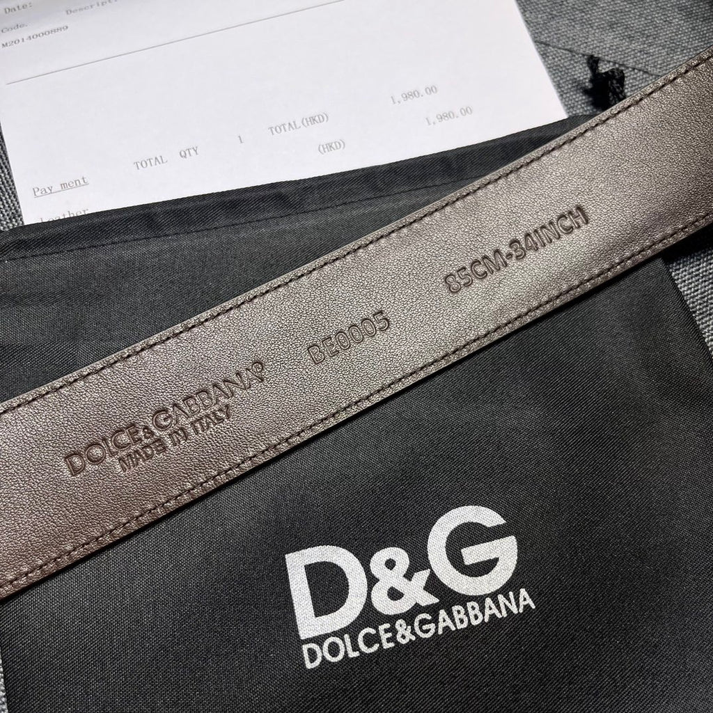 Dolce & Gabbana DG Logo Leather Belt – Gold / Silver / Black Buckle