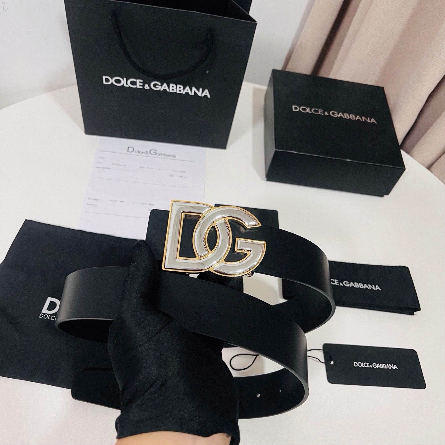Dolce & Gabbana DG Logo Leather Belt – Gold / Silver / Black Buckle