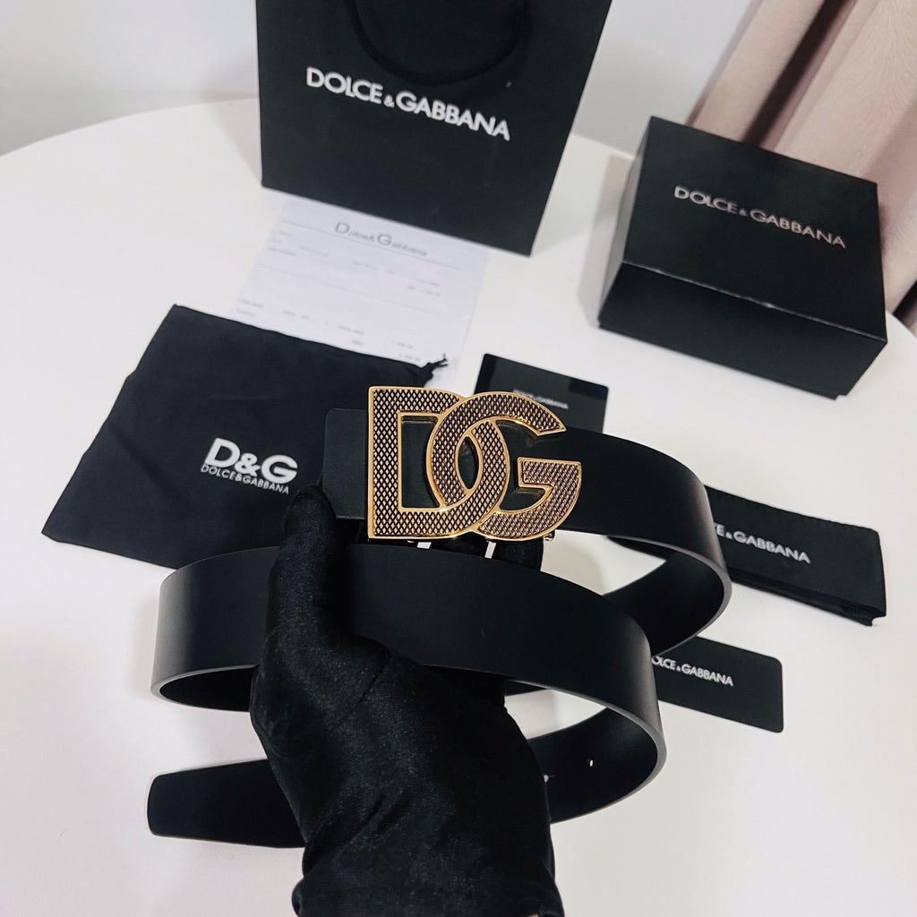 Dolce & Gabbana DG Logo Leather Belt – Gold / Silver / Black Buckle