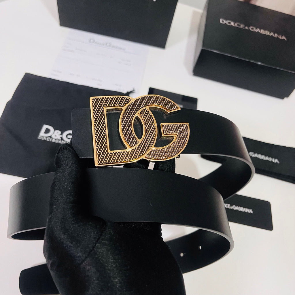 Dolce & Gabbana DG Logo Leather Belt – Gold / Silver / Black Buckle