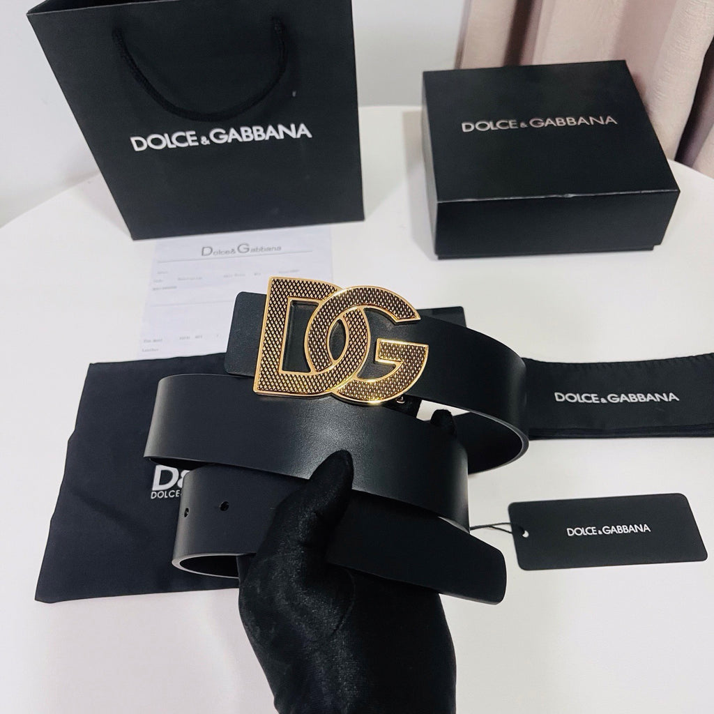Dolce & Gabbana DG Logo Leather Belt – Gold / Silver / Black Buckle