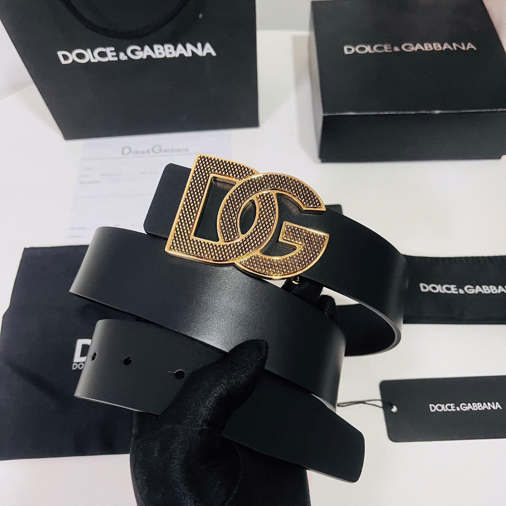 Dolce & Gabbana DG Logo Leather Belt – Gold / Silver / Black Buckle