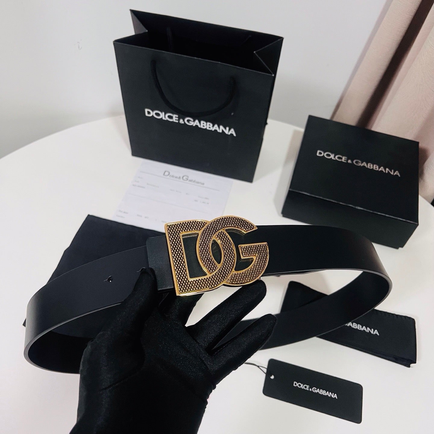 Dolce & Gabbana DG Logo Leather Belt – Gold / Silver / Black Buckle