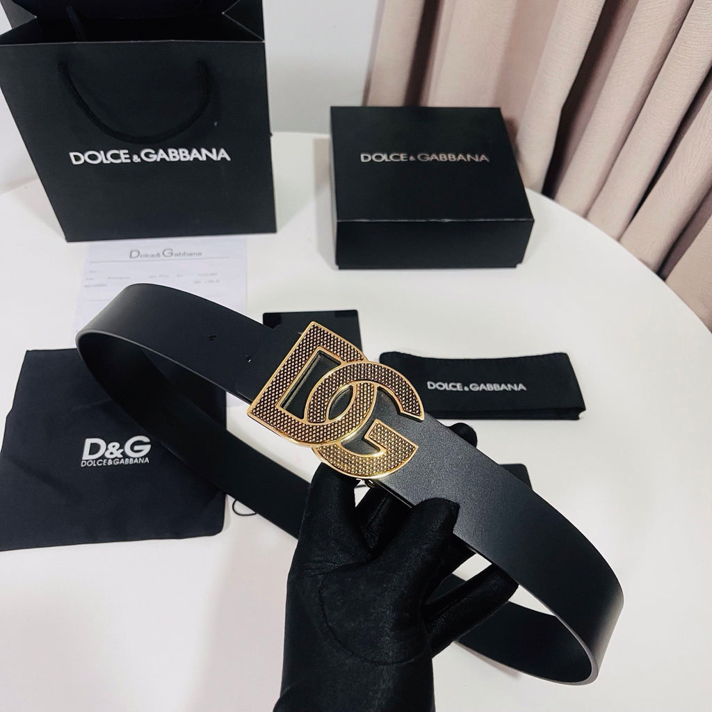 Dolce & Gabbana DG Logo Leather Belt – Gold / Silver / Black Buckle