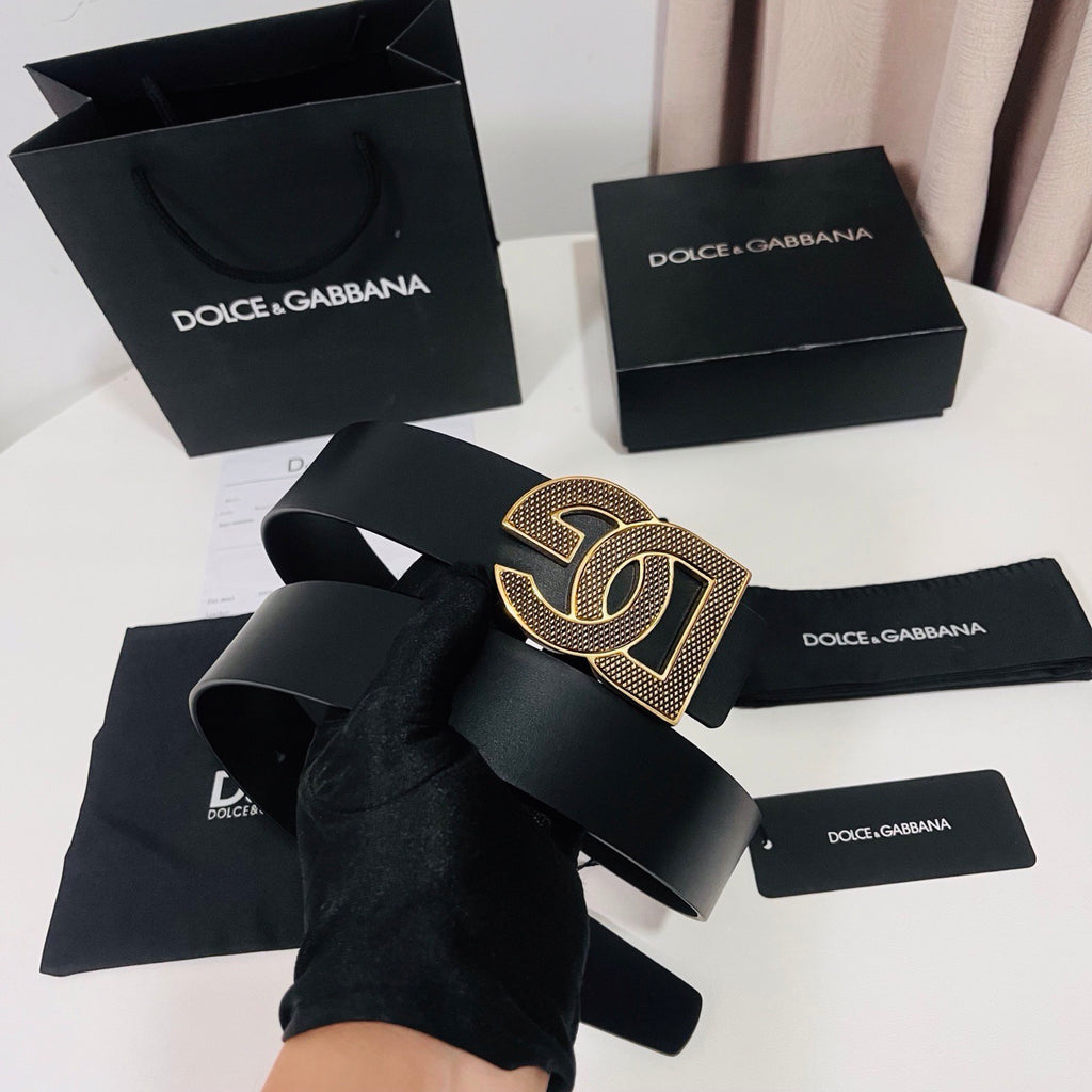Dolce & Gabbana DG Logo Leather Belt – Gold / Silver / Black Buckle