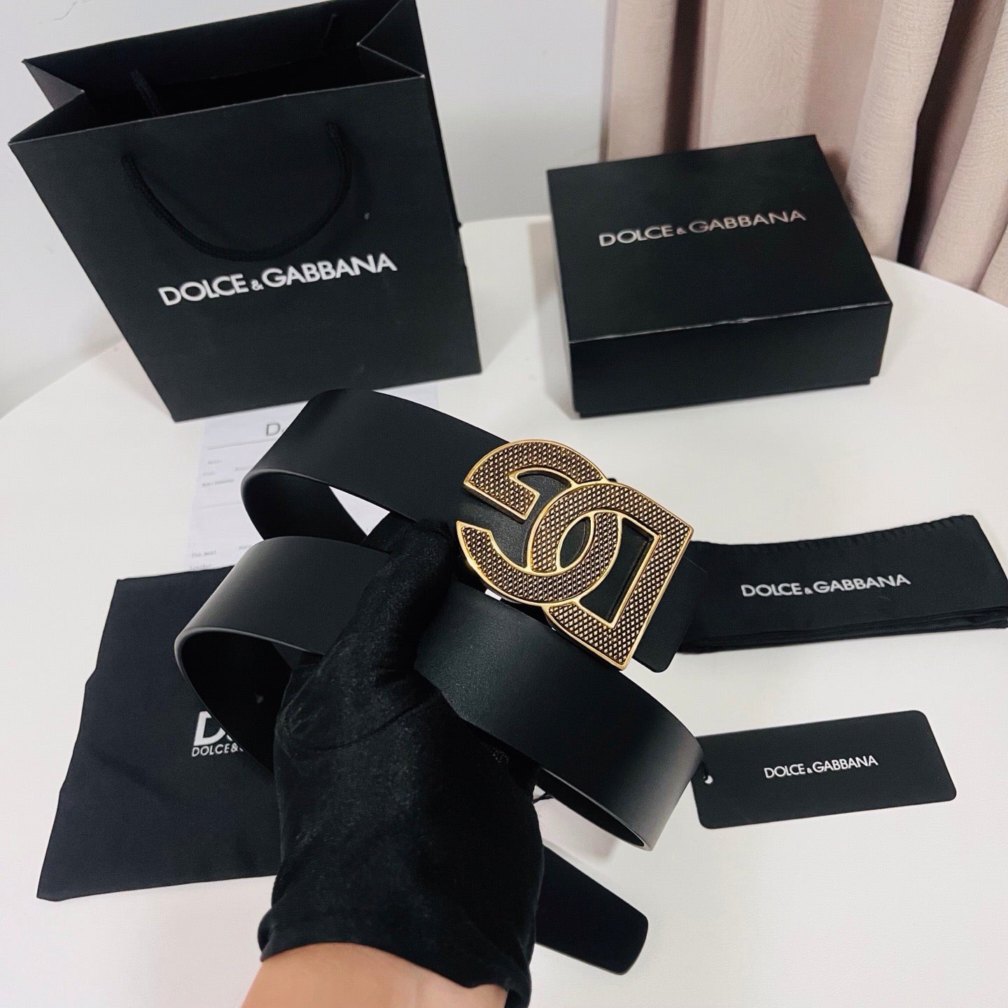Dolce & Gabbana DG Logo Leather Belt – Gold / Silver / Black Buckle