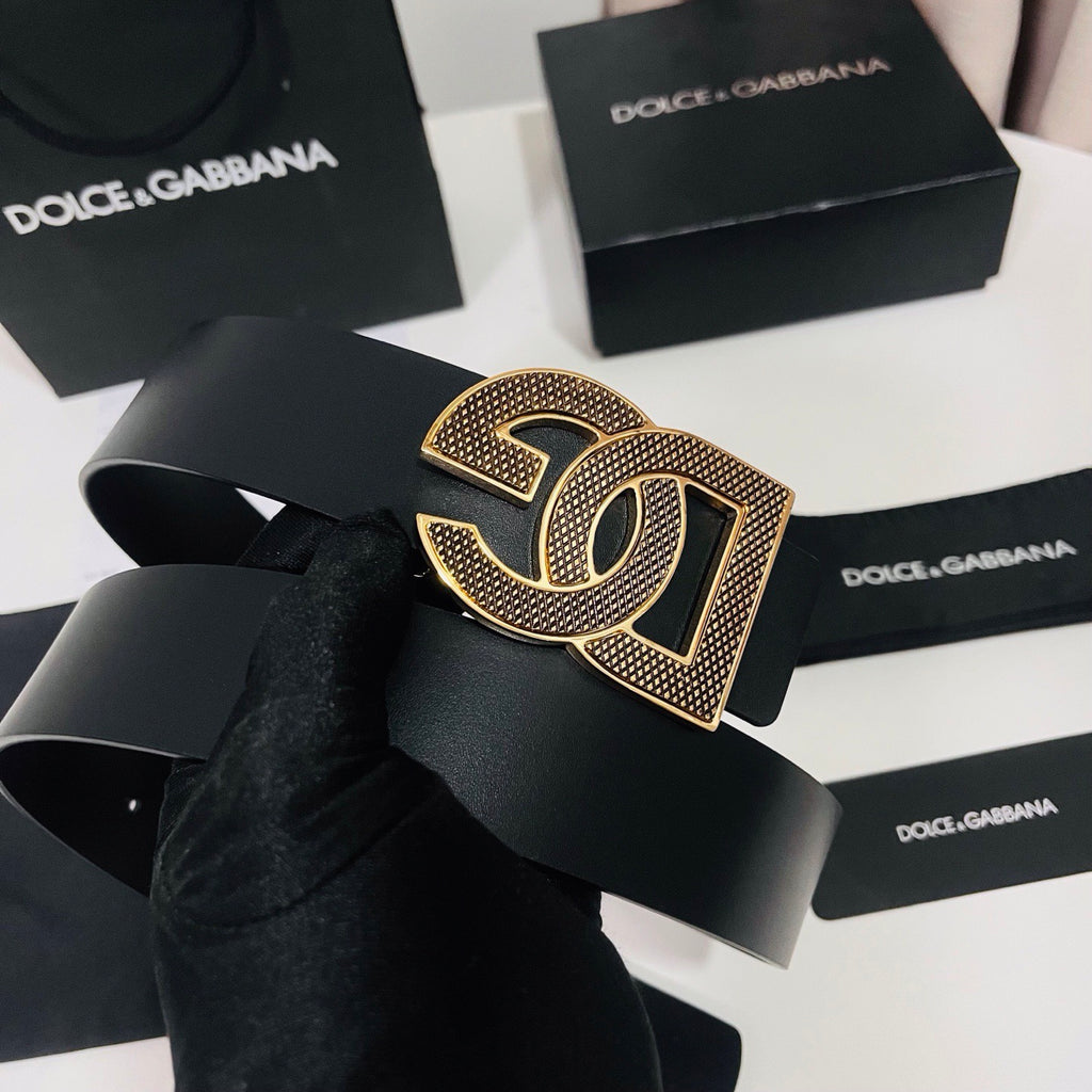 Dolce & Gabbana DG Logo Leather Belt – Gold / Silver / Black Buckle