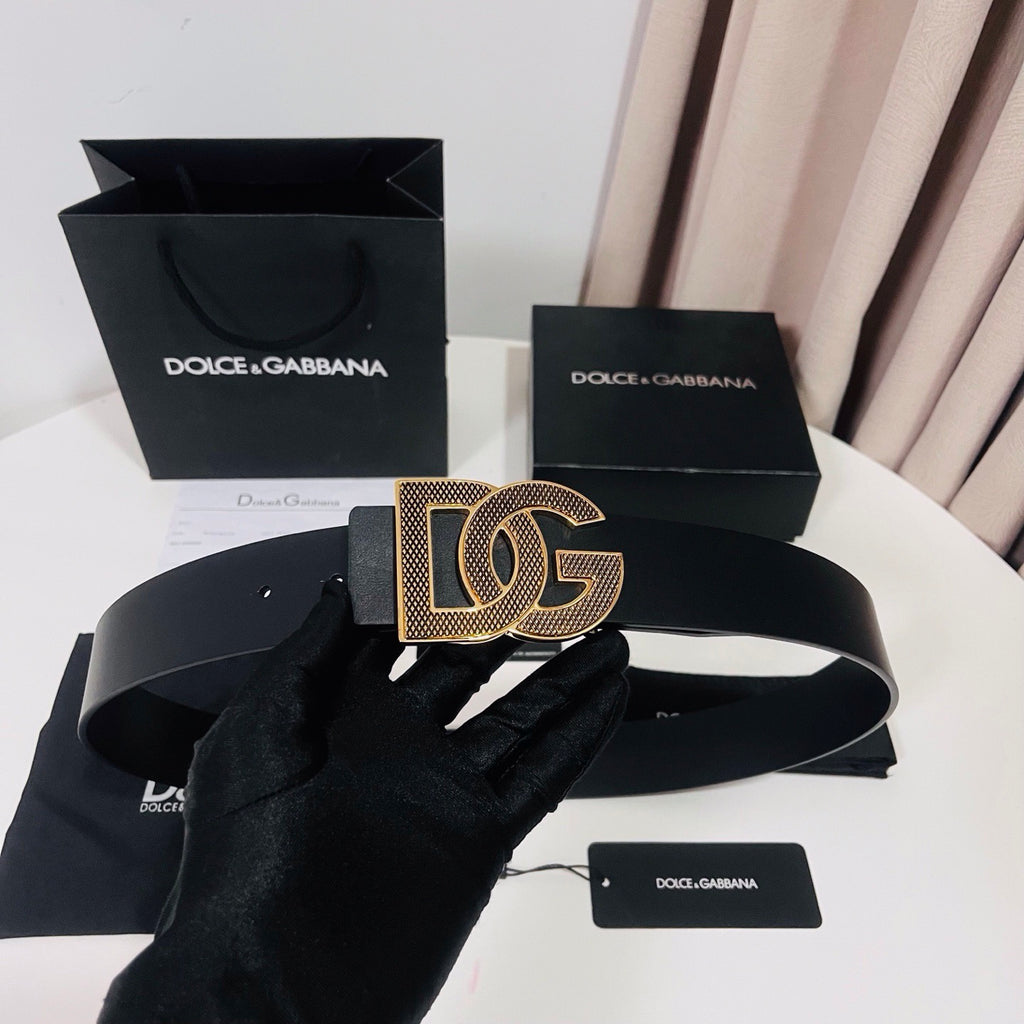 Dolce & Gabbana DG Logo Leather Belt – Gold / Silver / Black Buckle