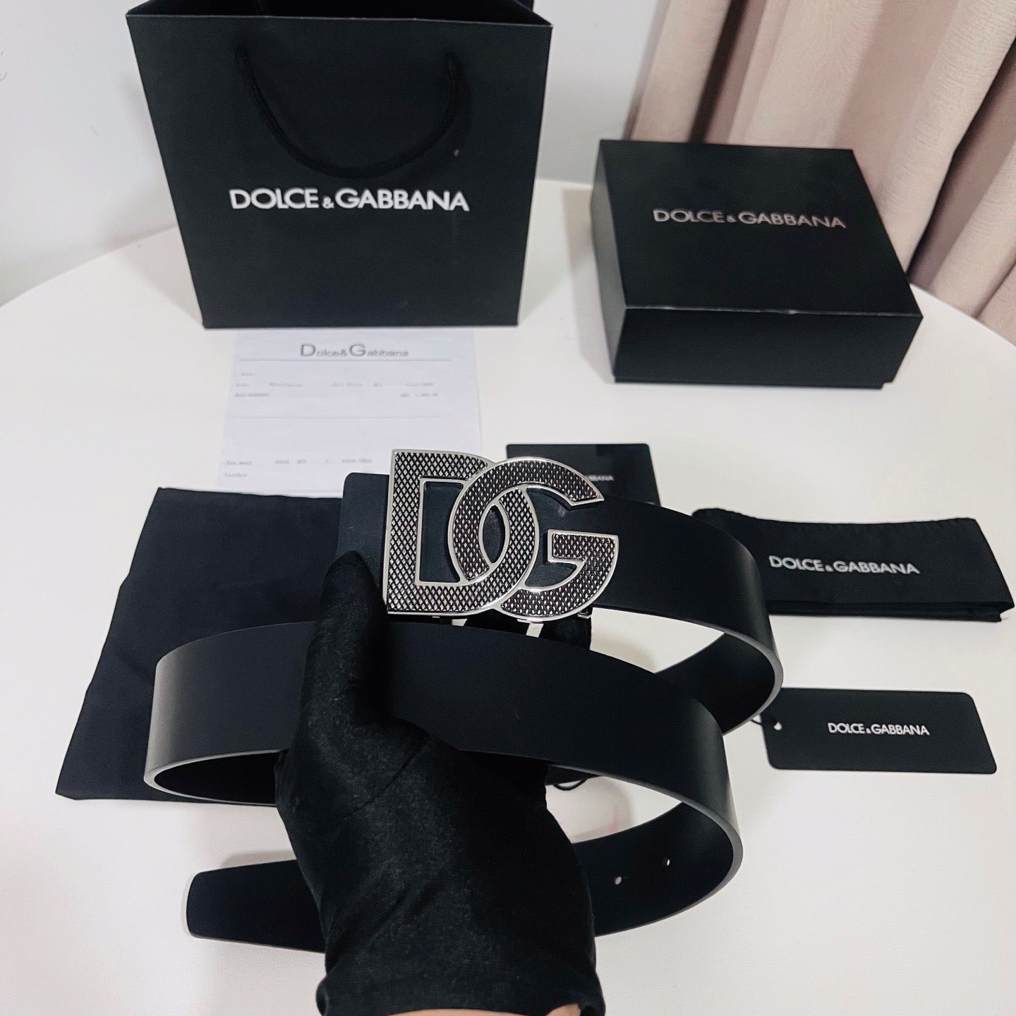 Dolce & Gabbana DG Logo Leather Belt – Gold / Silver / Black Buckle