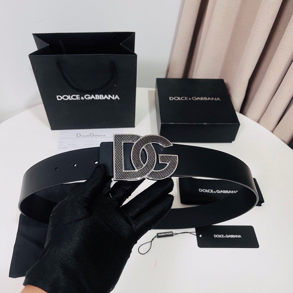 Dolce & Gabbana DG Logo Leather Belt – Gold / Silver / Black Buckle
