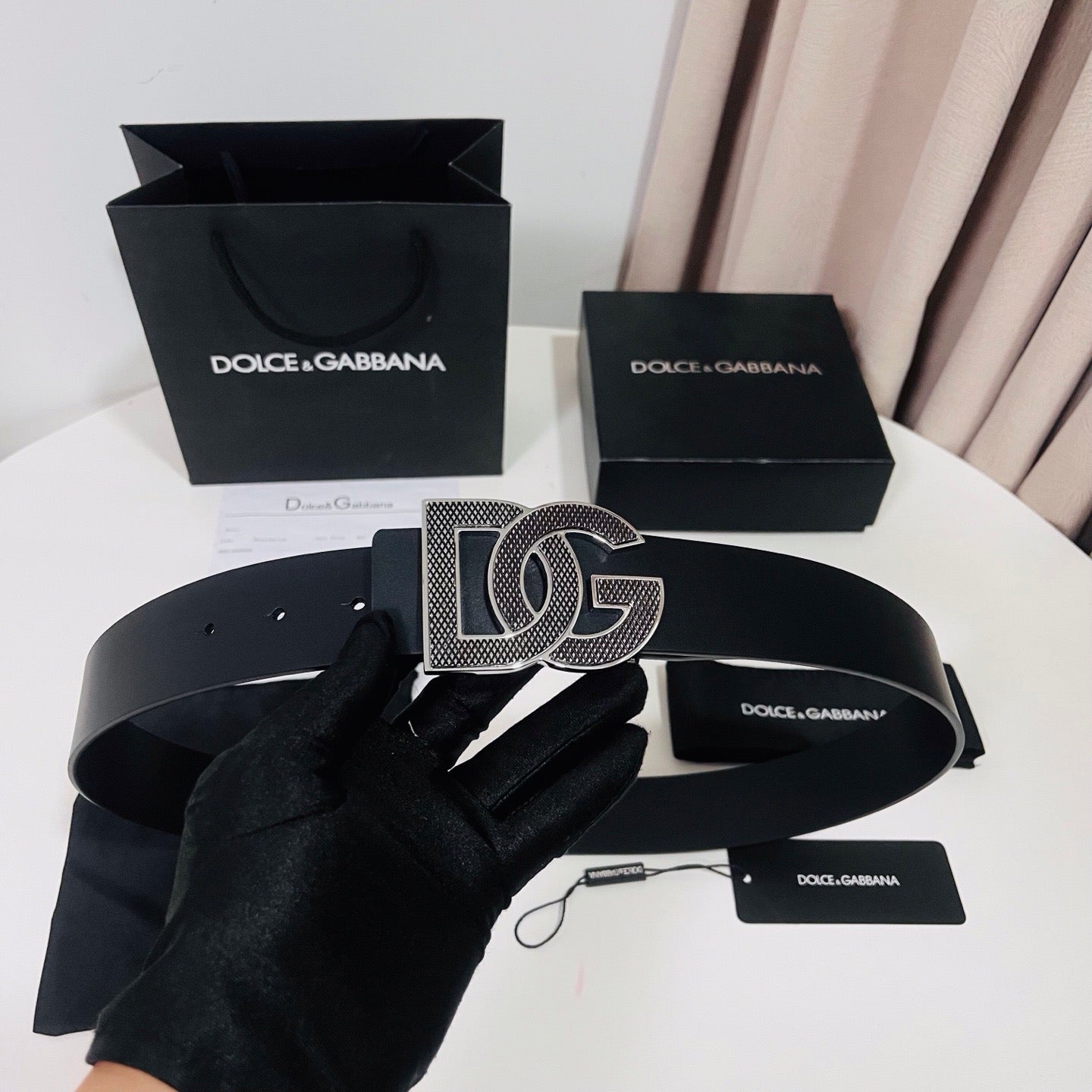 Dolce & Gabbana DG Logo Leather Belt – Gold / Silver / Black Buckle