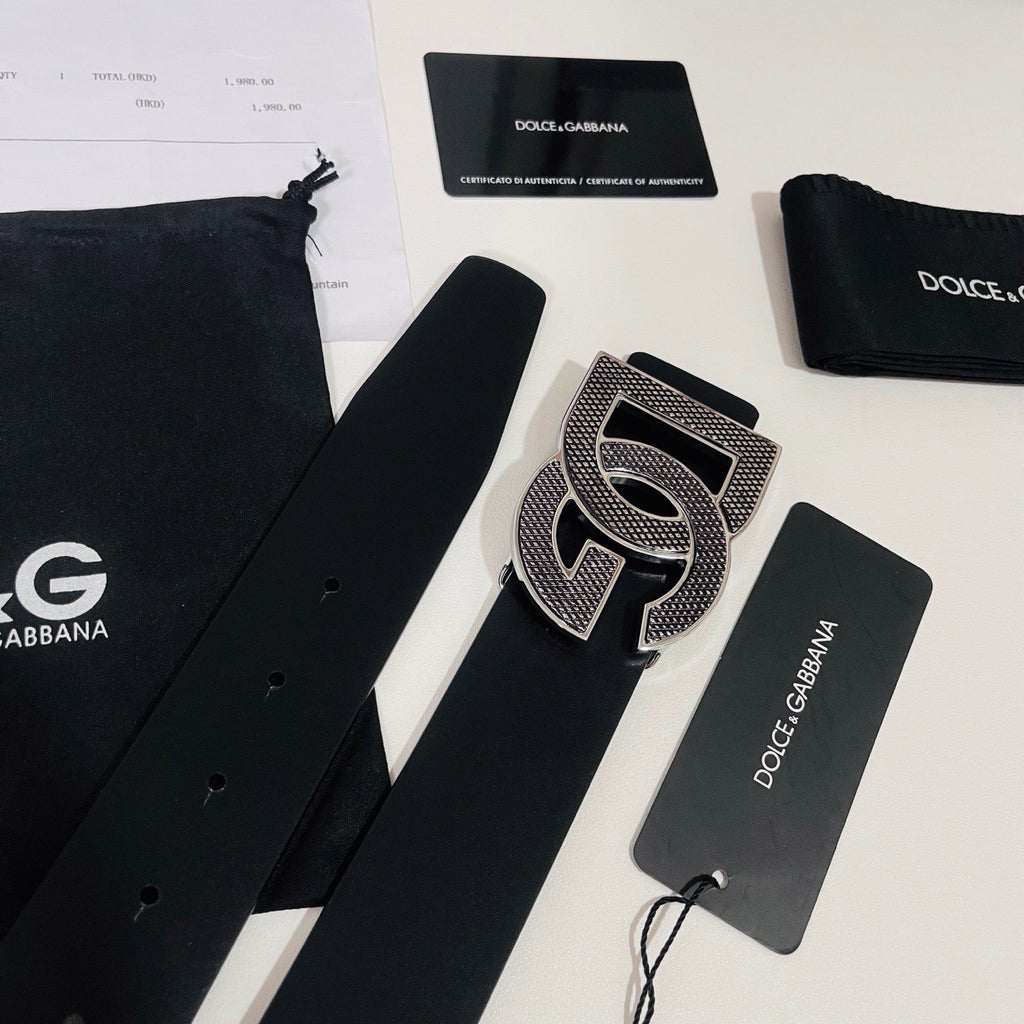 Dolce & Gabbana DG Logo Leather Belt – Gold / Silver / Black Buckle