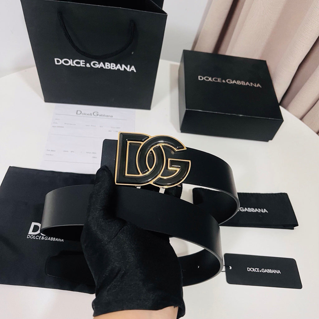 Dolce & Gabbana DG Logo Leather Belt – Gold / Silver / Black Buckle