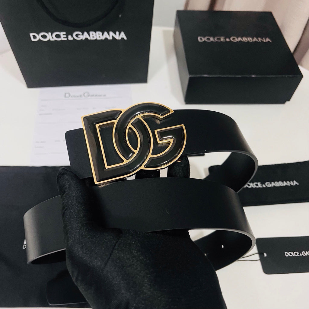 Dolce & Gabbana DG Logo Leather Belt – Gold / Silver / Black Buckle