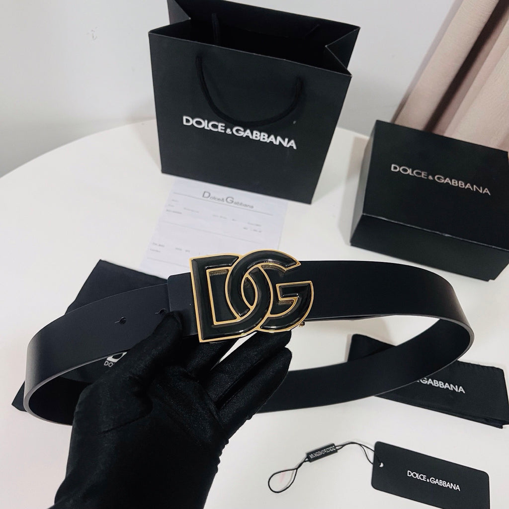 Dolce & Gabbana DG Logo Leather Belt – Gold / Silver / Black Buckle