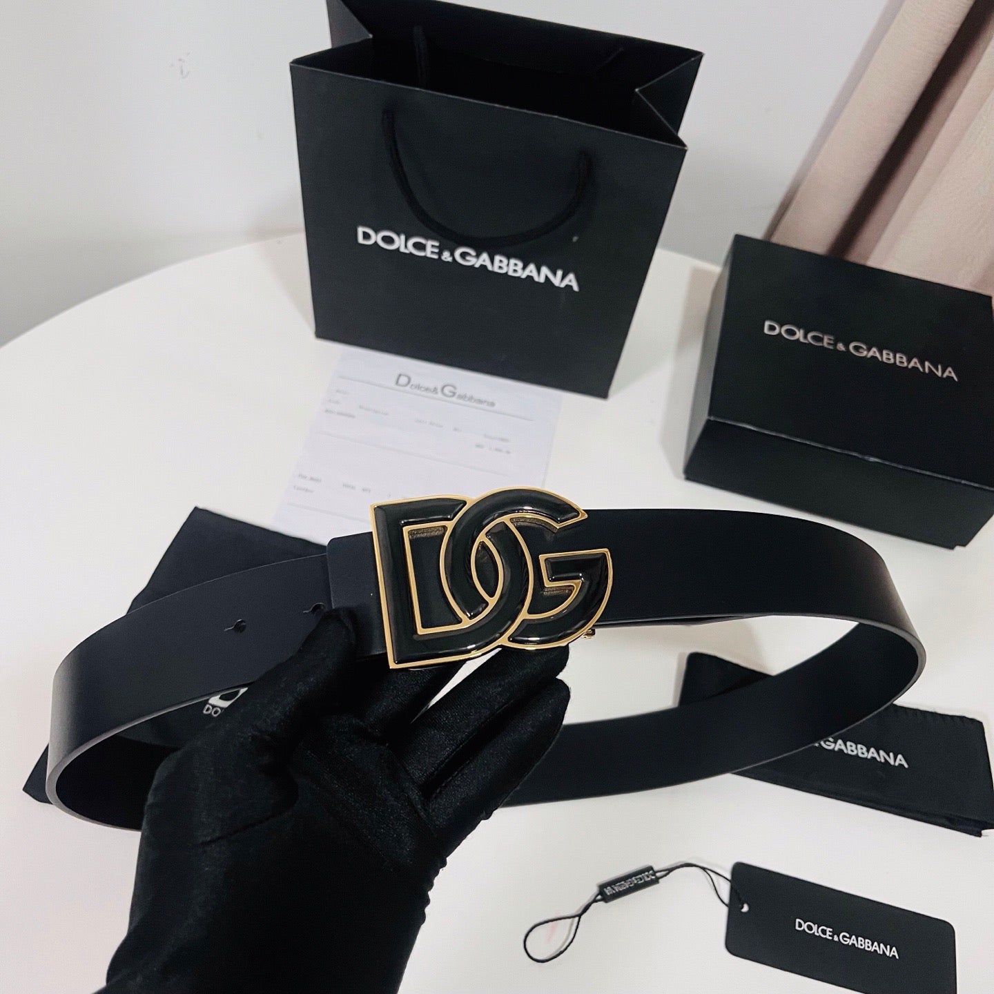 Dolce & Gabbana DG Logo Leather Belt – Gold / Silver / Black Buckle