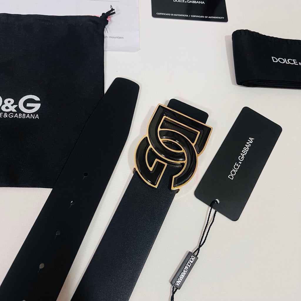 Dolce & Gabbana DG Logo Leather Belt – Gold / Silver / Black Buckle