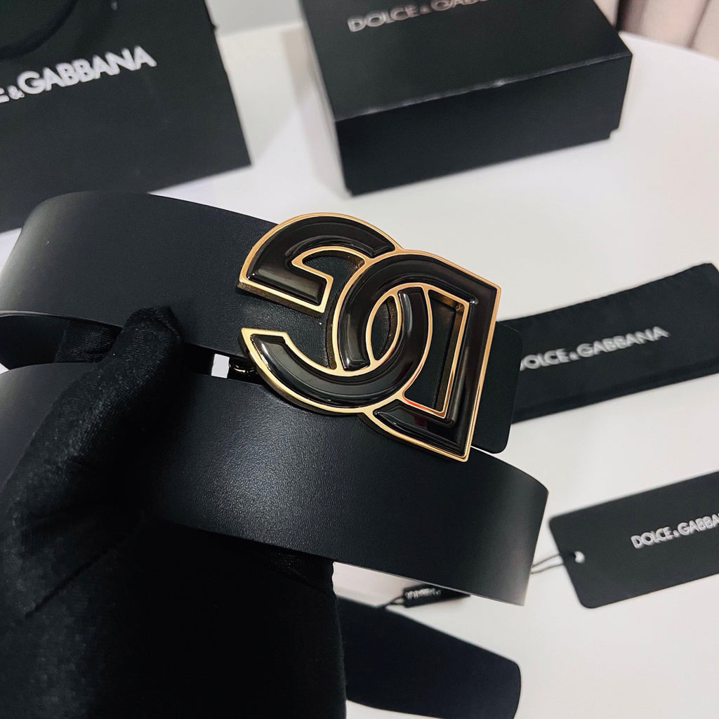 Dolce & Gabbana DG Logo Leather Belt – Gold / Silver / Black Buckle
