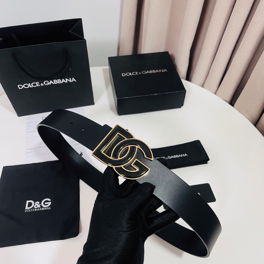 Dolce & Gabbana DG Logo Leather Belt – Gold / Silver / Black Buckle