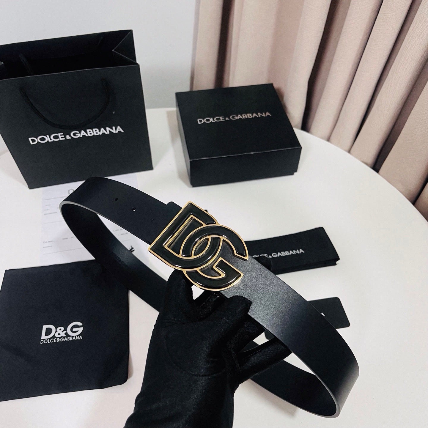Dolce & Gabbana DG Logo Leather Belt – Gold / Silver / Black Buckle