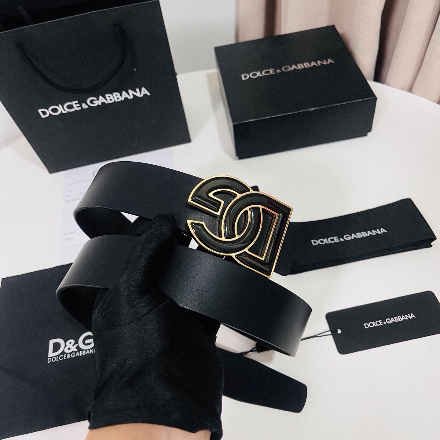 Dolce & Gabbana DG Logo Leather Belt – Gold / Silver / Black Buckle