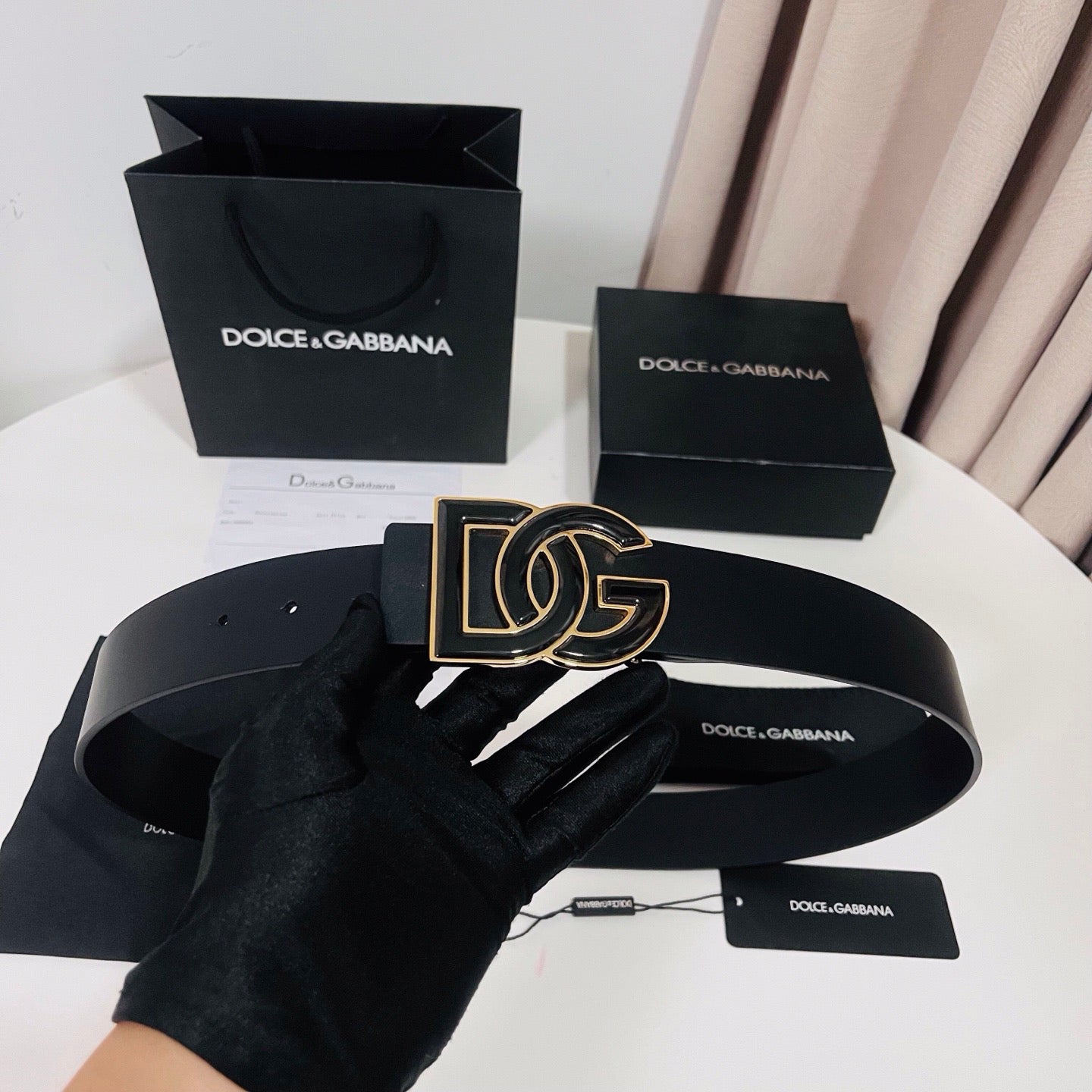 Dolce & Gabbana DG Logo Leather Belt – Gold / Silver / Black Buckle