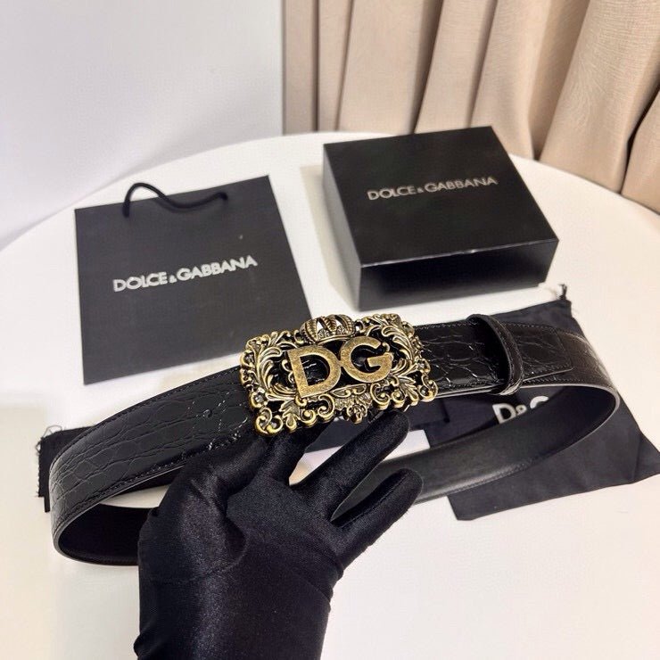 Dolce & Gabbana DG Logo Leather Belt – Gold / Silver / Black Buckle