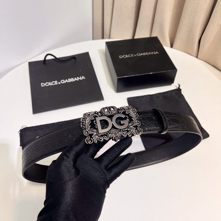 Dolce & Gabbana DG Logo Leather Belt – Gold / Silver / Black Buckle