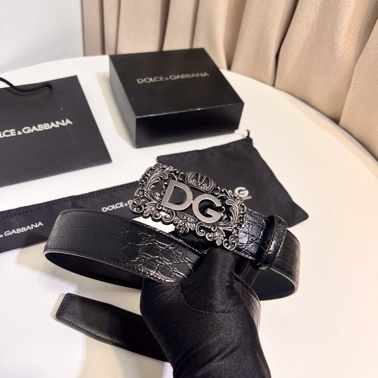 Dolce & Gabbana DG Logo Leather Belt – Gold / Silver / Black Buckle