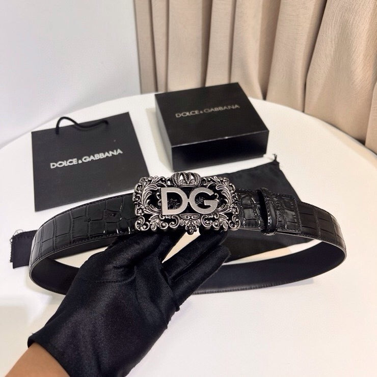 Dolce & Gabbana DG Logo Leather Belt – Gold / Silver / Black Buckle