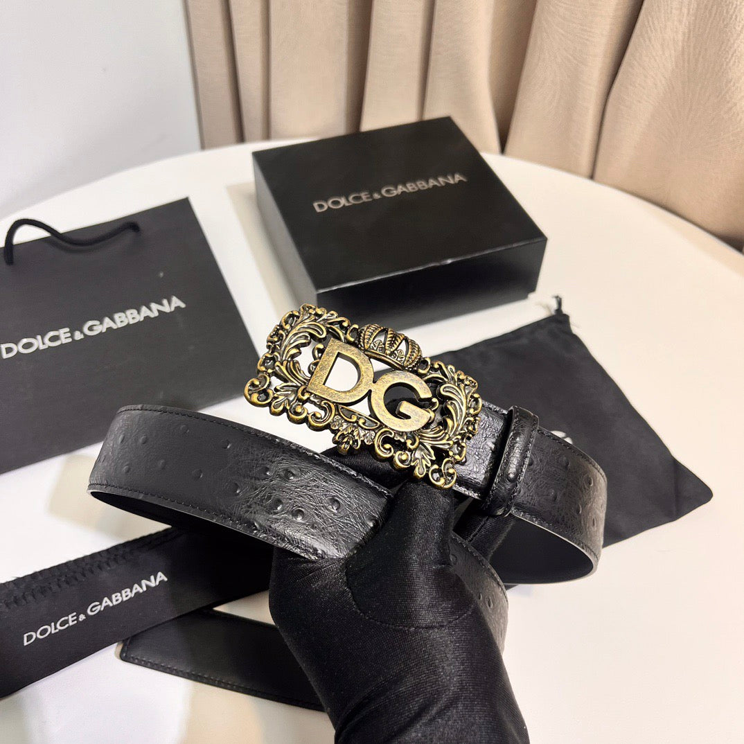 Dolce & Gabbana DG Logo Leather Belt – Gold / Silver / Black Buckle