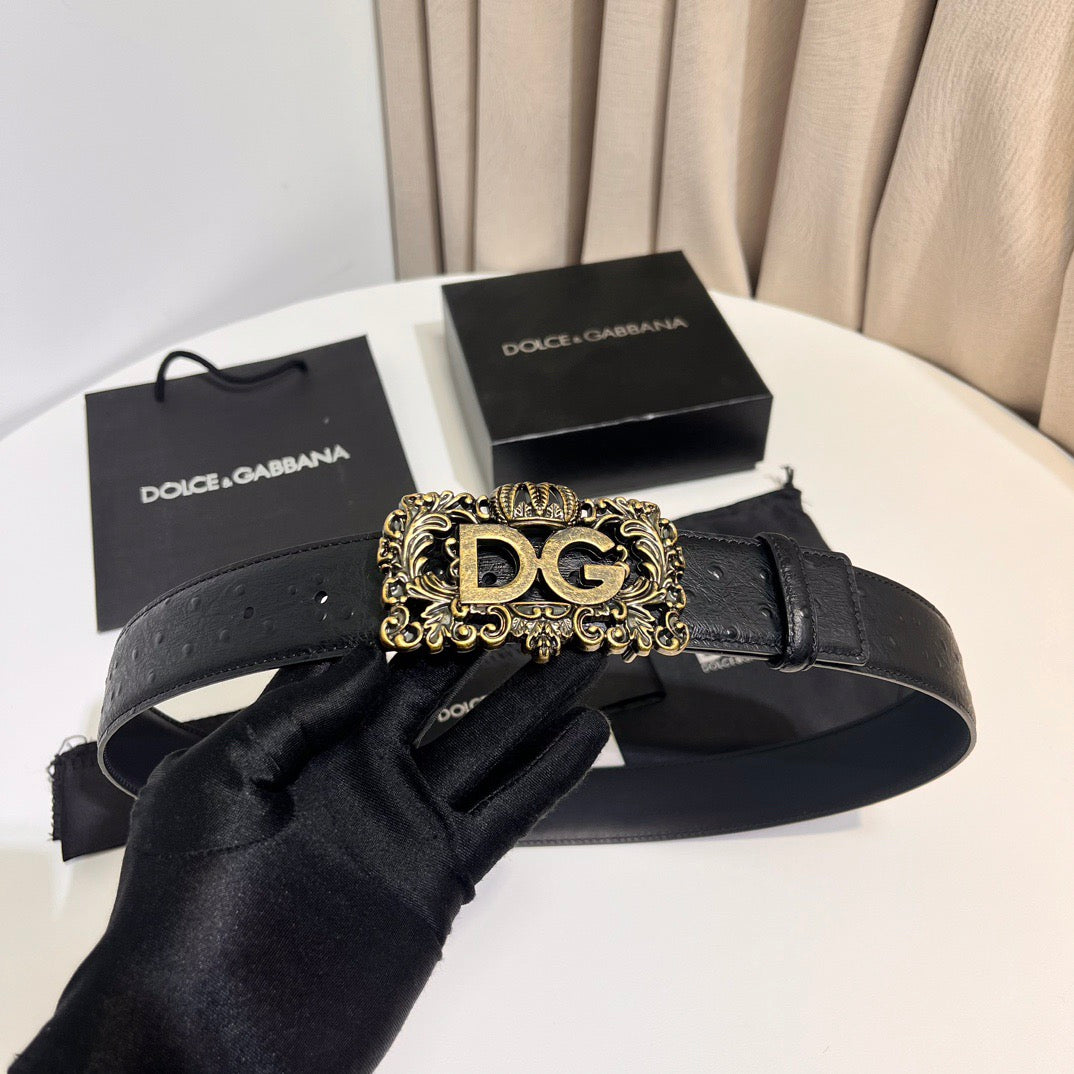 Dolce & Gabbana DG Logo Leather Belt – Gold / Silver / Black Buckle