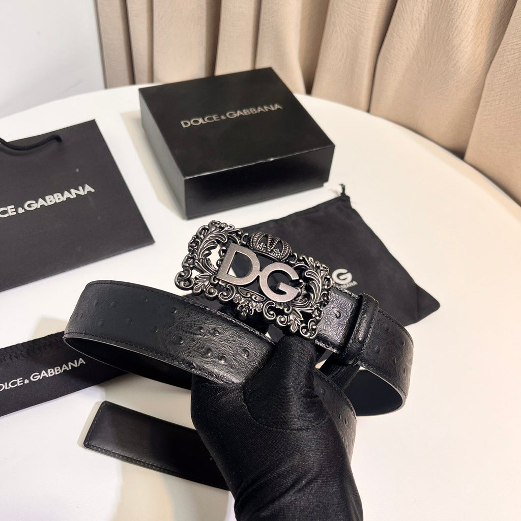 Dolce & Gabbana DG Logo Leather Belt – Gold / Silver / Black Buckle