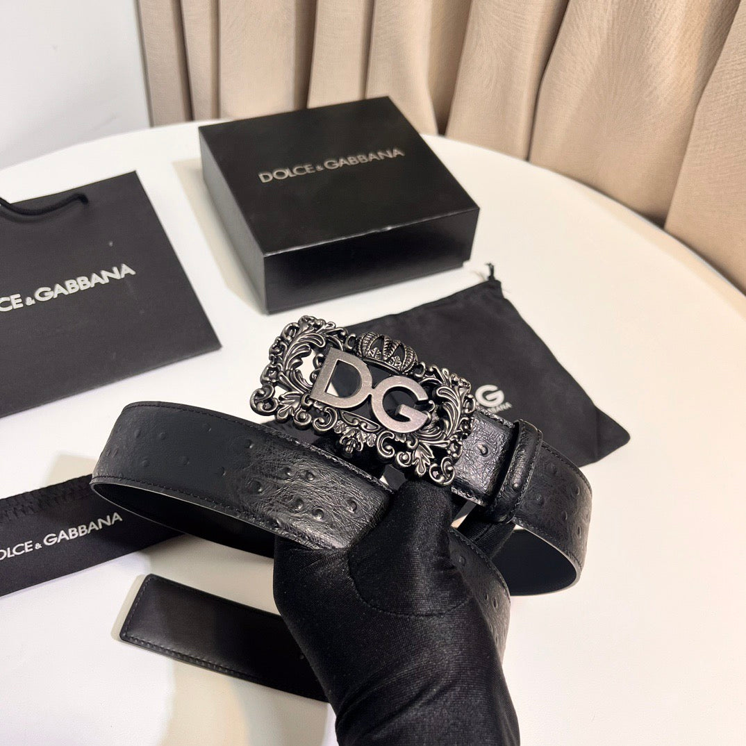 Dolce & Gabbana DG Logo Leather Belt – Gold / Silver / Black Buckle