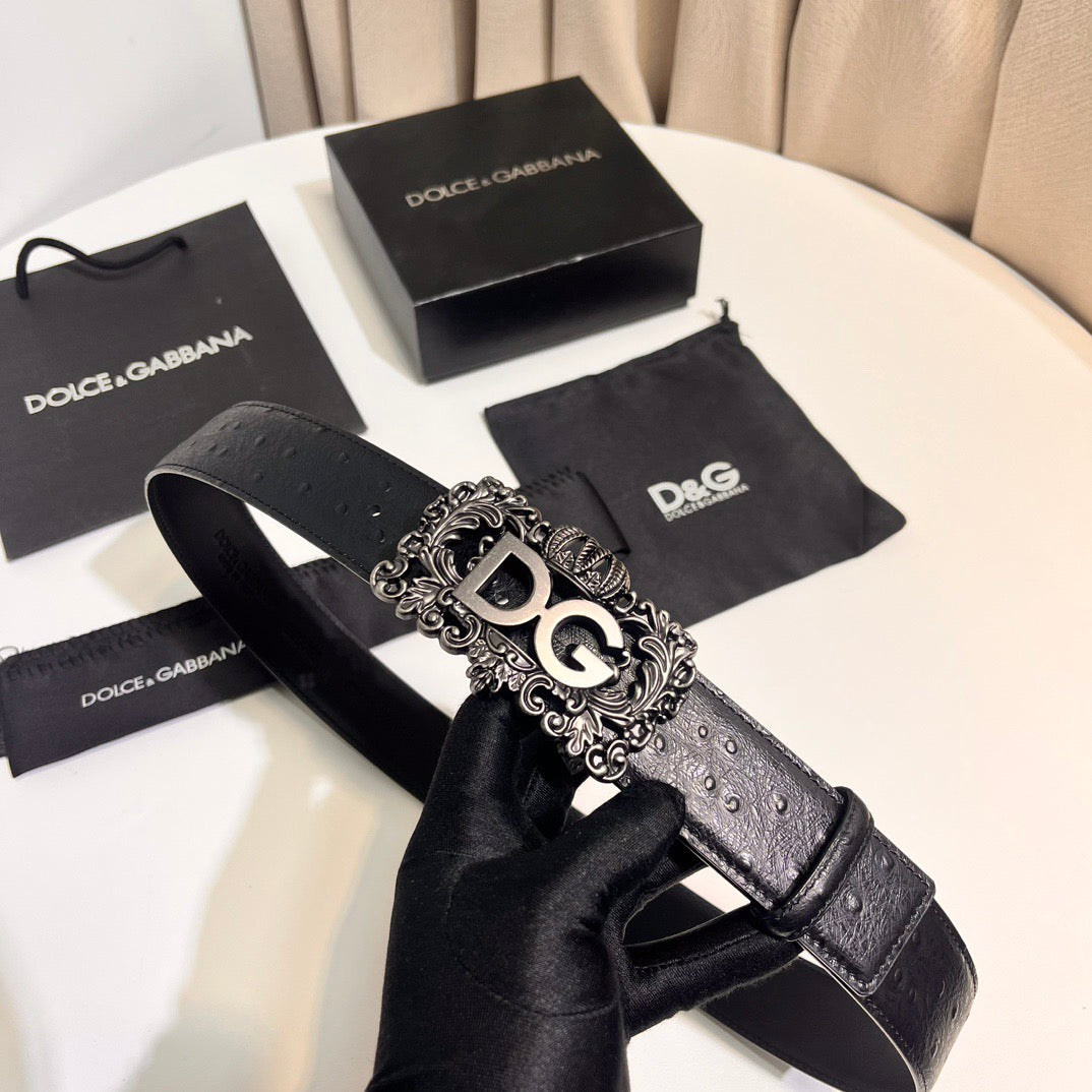 Dolce & Gabbana DG Logo Leather Belt – Gold / Silver / Black Buckle