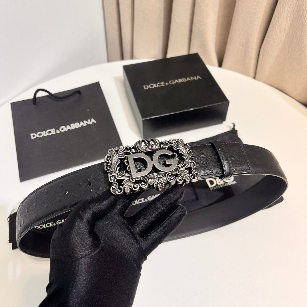 Dolce & Gabbana DG Logo Leather Belt – Gold / Silver / Black Buckle
