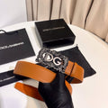 Dolce & Gabbana DG Logo Leather Belt – Gold / Silver / Black Buckle