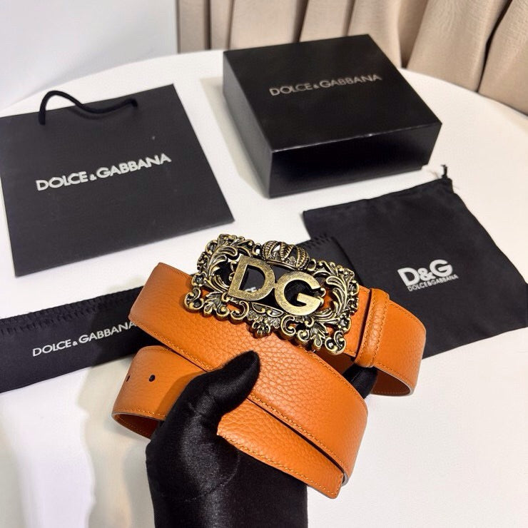 Dolce & Gabbana DG Logo Leather Belt – Gold / Silver / Black Buckle