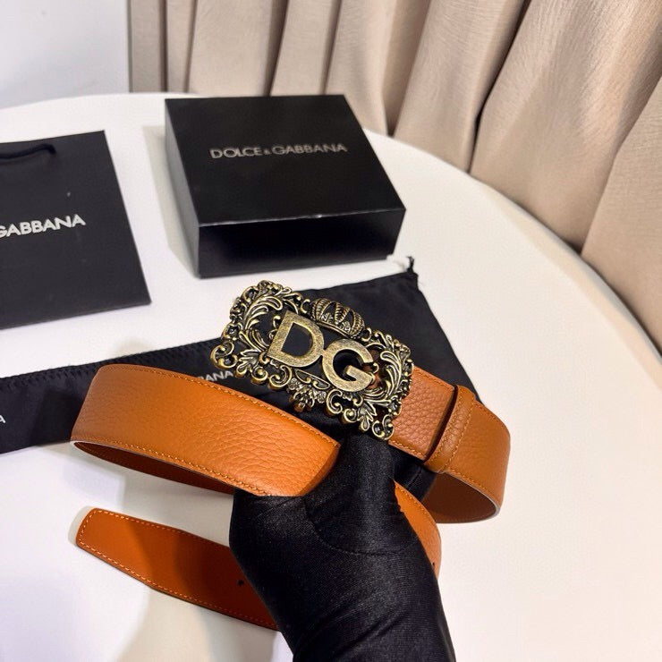 Dolce & Gabbana DG Logo Leather Belt – Gold / Silver / Black Buckle