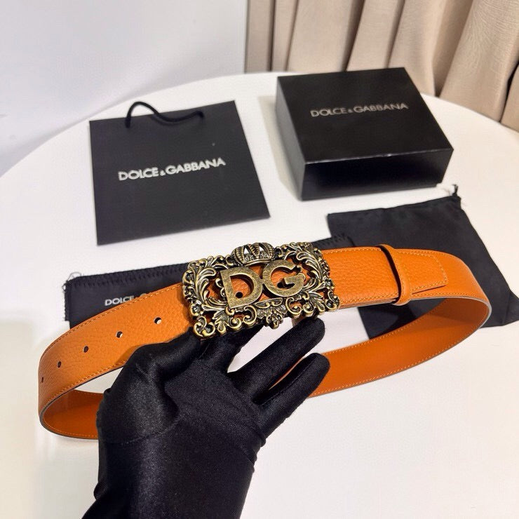 Dolce & Gabbana DG Logo Leather Belt – Gold / Silver / Black Buckle