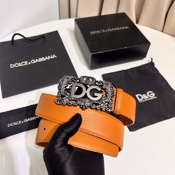 Dolce & Gabbana DG Logo Leather Belt – Gold / Silver / Black Buckle