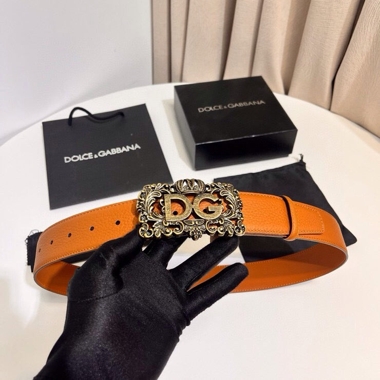 Dolce & Gabbana DG Logo Leather Belt – Gold / Silver / Black Buckle