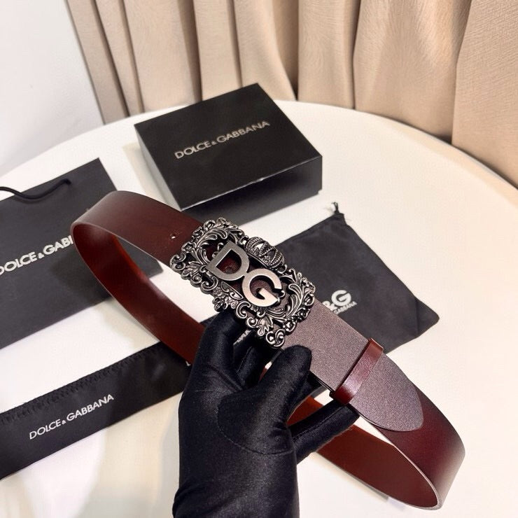 Dolce & Gabbana DG Logo Leather Belt – Gold / Silver / Black Buckle