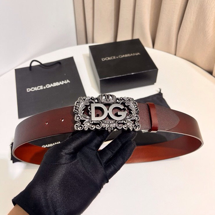 Dolce & Gabbana DG Logo Leather Belt – Gold / Silver / Black Buckle