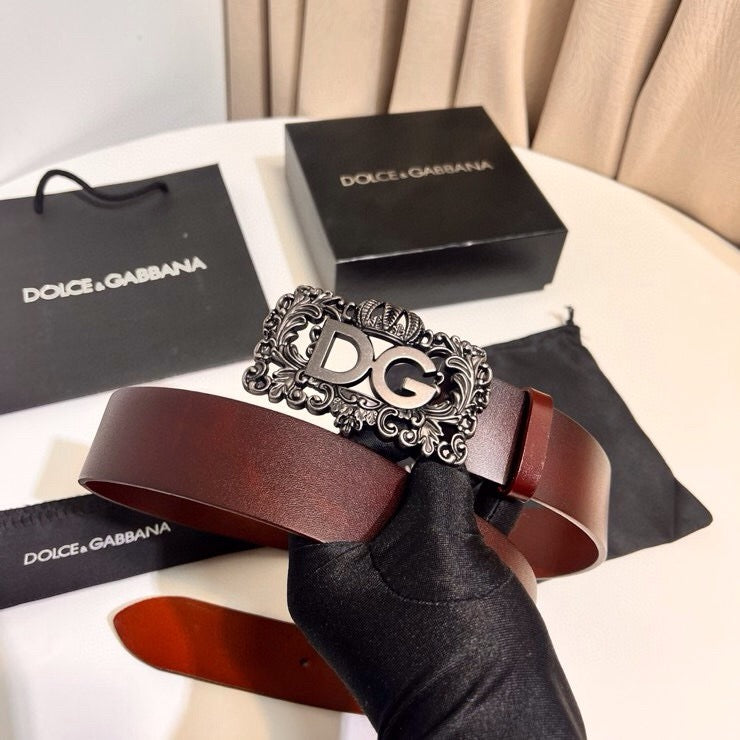 Dolce & Gabbana DG Logo Leather Belt – Gold / Silver / Black Buckle